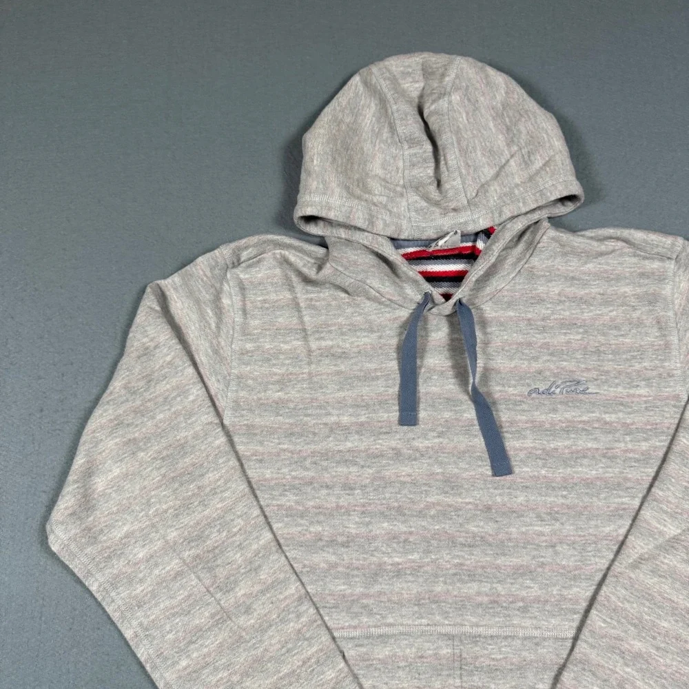 Adidas Adipure Hoodie Mens Large Gray Striped Pullover Sweatshirt Cotton Blend